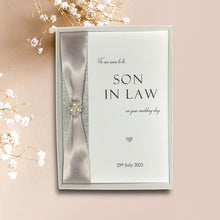 Load image into Gallery viewer, Son In Law Wedding Card – Personalised Luxury Greeting With Ribbon Colour Choice
