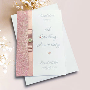 6th Anniversary Card - Iron 6 Year Sixth Wedding Anniversary -14 Colour Coice - Luxury Bow
