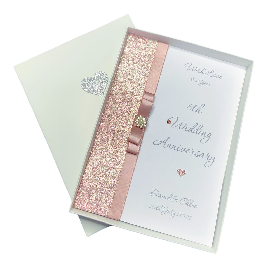 6th Anniversary Card - Iron 6 Year Sixth Wedding Anniversary -14 Colour Coice - Luxury Bow