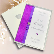 Load image into Gallery viewer, 70th Wedding Anniversary Card - Platinum 70 Year Seventieth Anniversary -14 Colour Coice - Luxury Bow
