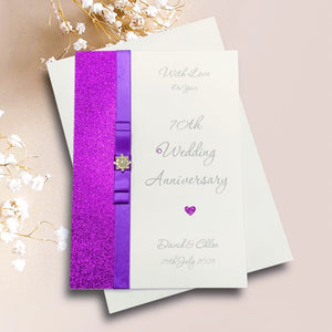 70th Wedding Anniversary Card - Platinum 70 Year Seventieth Anniversary -14 Colour Coice - Luxury Bow