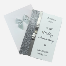 Load image into Gallery viewer, 70th Wedding Anniversary Card - Platinum 70 Year Seventieth Anniversary - 18 Colour Coice - Luxury Bow
