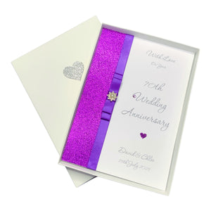 70th Wedding Anniversary Card - Platinum 70 Year Seventieth Anniversary -14 Colour Coice - Luxury Bow