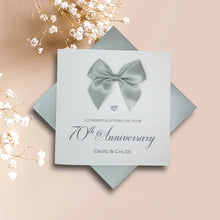 Load image into Gallery viewer, 70th Anniversary Card - Platinum 70 Year Wedding Anniversary Luxury Greeting Card Personalised - Regal Bow
