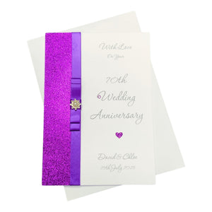 70th Wedding Anniversary Card - Platinum 70 Year Seventieth Anniversary -14 Colour Coice - Luxury Bow