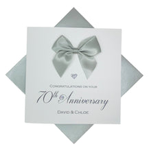 Load image into Gallery viewer, 70th Anniversary Card - Platinum 70 Year Wedding Anniversary Luxury Greeting Card Personalised - Regal Bow
