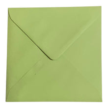 Load image into Gallery viewer, A plain green envelope with a flap, sitting on a white background.