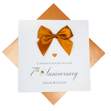 Load image into Gallery viewer, 7th Anniversary Card - Copper 7 Year Seventh Wedding Anniversary Luxury Greeting Card Personalised -  Regal Bow
