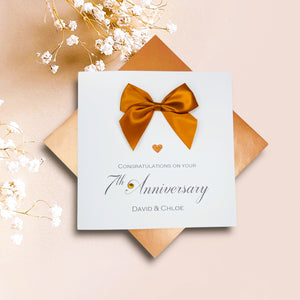 7th Anniversary Card - Copper 7 Year Seventh Wedding Anniversary Luxury Greeting Card Personalised -  Regal Bow