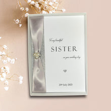 Load image into Gallery viewer, Sister Wedding Card - Personalised Luxury Greeting Card With Colour Ribbon &amp; Linen Texture

