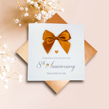 Load image into Gallery viewer, 8th Anniversary Card - Bronze 8 Year Eighth Wedding Anniversary Luxury Greeting Card Personalised -  Regal Bow
