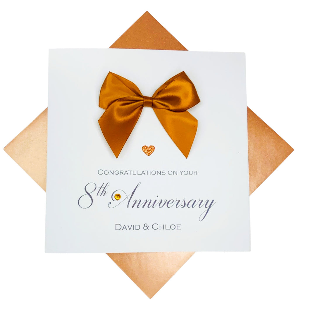 8th Anniversary Card - Bronze 8 Year Eighth Wedding Anniversary Luxury Greeting Card Personalised -  Regal Bow
