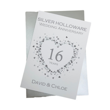 Load image into Gallery viewer, 16th Wedding Anniversary Card - Silver Holloware 16 Year Sixteenth Anniversary Luxury Greeting Card - Love Heart
