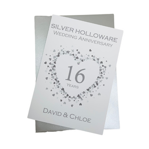 16th Wedding Anniversary Card - Silver Holloware 16 Year Sixteenth Anniversary Luxury Greeting Card - Love Heart