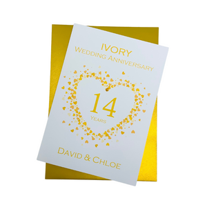 14th Wedding Anniversary Card - Ivory 14 Year Fourteenth Anniversary Luxury Greeting Card, Personalised - Love Heart