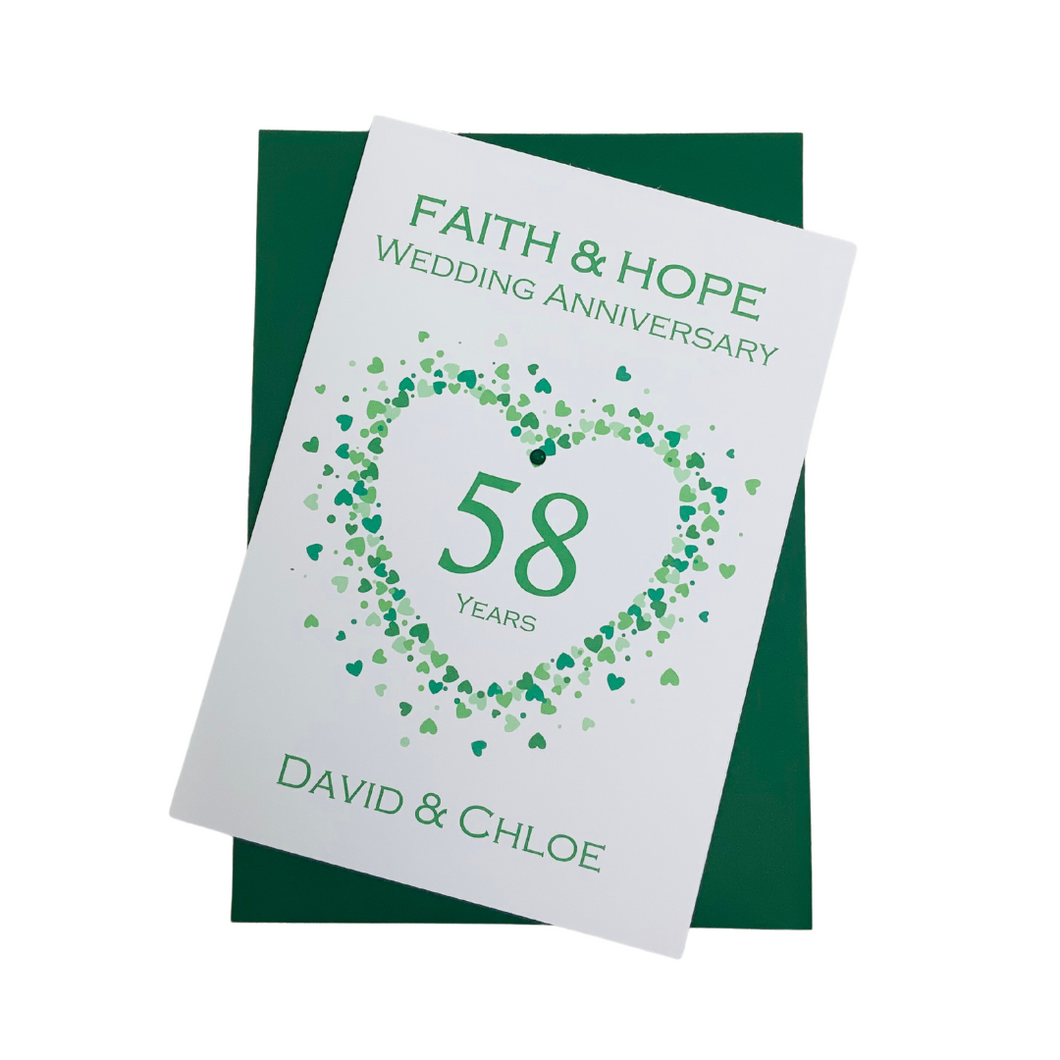 58th Wedding Anniversary Card - Hope & Faith 58 Year Fifty Eighth Anniversary Luxury Greeting Card, Personalised  - Love Heart