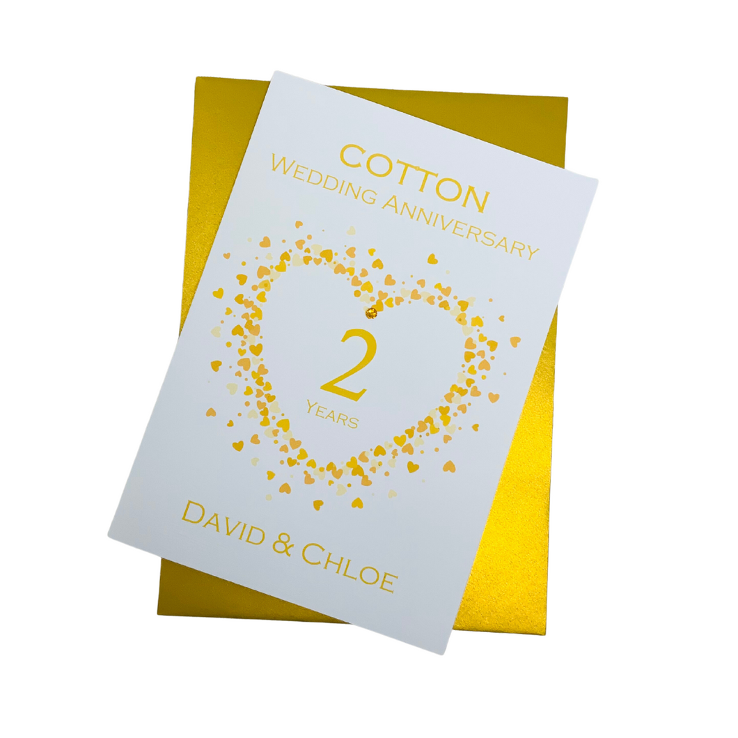 2nd Anniversary Card - Cotton 2 Year Second Wedding Anniversary Luxury Greeting Card Personalised - Love Heart