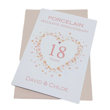 Load image into Gallery viewer, 18th Wedding Anniversary Card - Porcelain 18 Year Eighteenth Anniversary Luxury Greeting Card, Personalised - Love Heart
