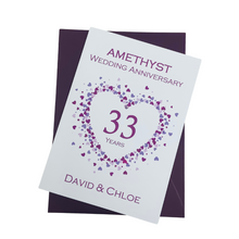 Load image into Gallery viewer, 33rd Wedding Anniversary Card - Amethyst 33 Year Thirty Third Anniversary Luxury Greeting Card, Personalised - Love Heart
