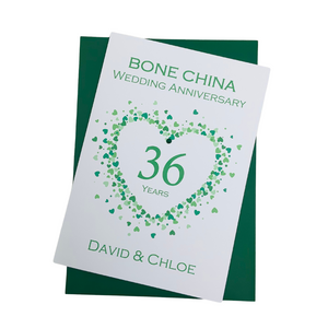 36th Wedding Anniversary Card - Bone China 36 Year Thirty Sixth Anniversary Luxury Greeting Card, Personalised - Love Heart