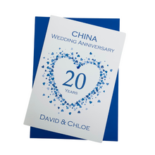 Load image into Gallery viewer, 20th Wedding Anniversary Card - China 20 Year Twentieth Anniversary Luxury Greeting Card, Personalised - Love Heart
