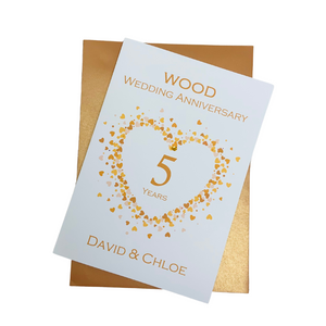 5th Anniversary Card - Wood 5 Year Fifth Wedding Anniversary Luxury Greeting Card Personalised - Love Heart