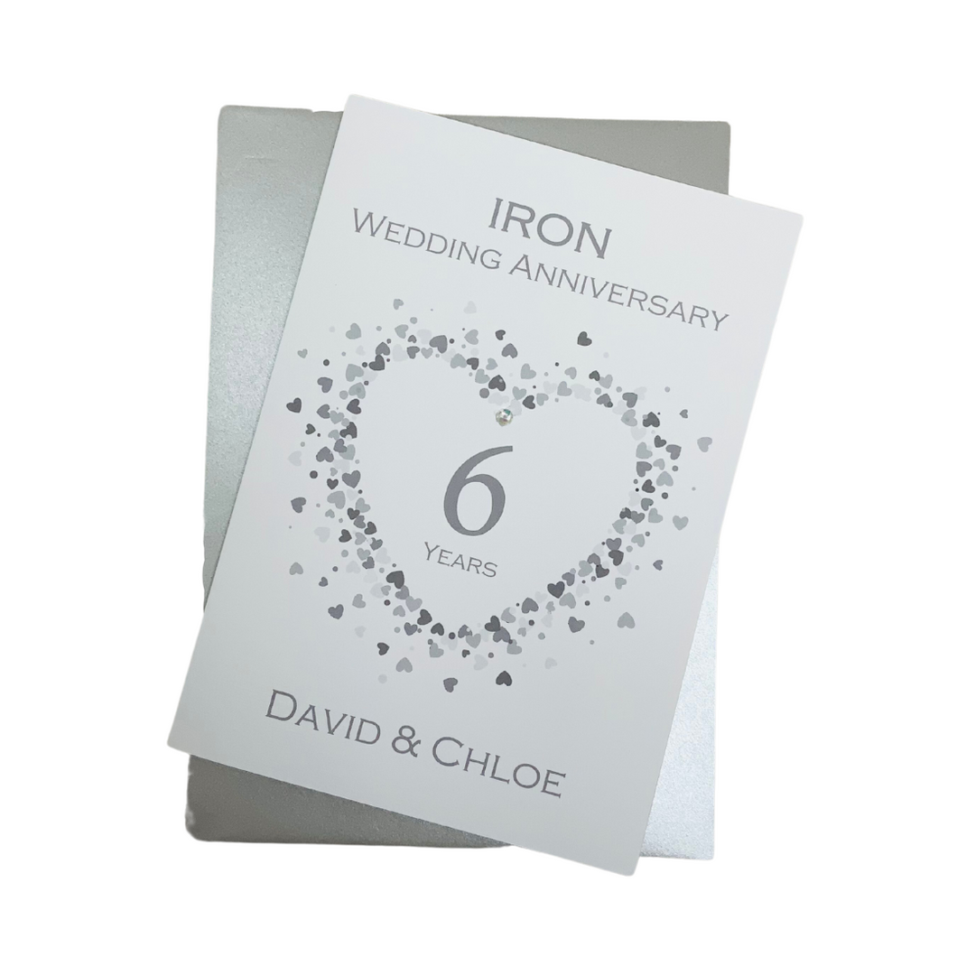 6th Anniversary Card - Iron 6 Year Sixth Wedding Anniversary Luxury Greeting Card, Personalised - Love Heart
