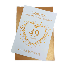 Load image into Gallery viewer, 49th Wedding Anniversary Card - Copper 49 Year Forty Ninth Anniversary Luxury Greeting Personalised - Love Heart
