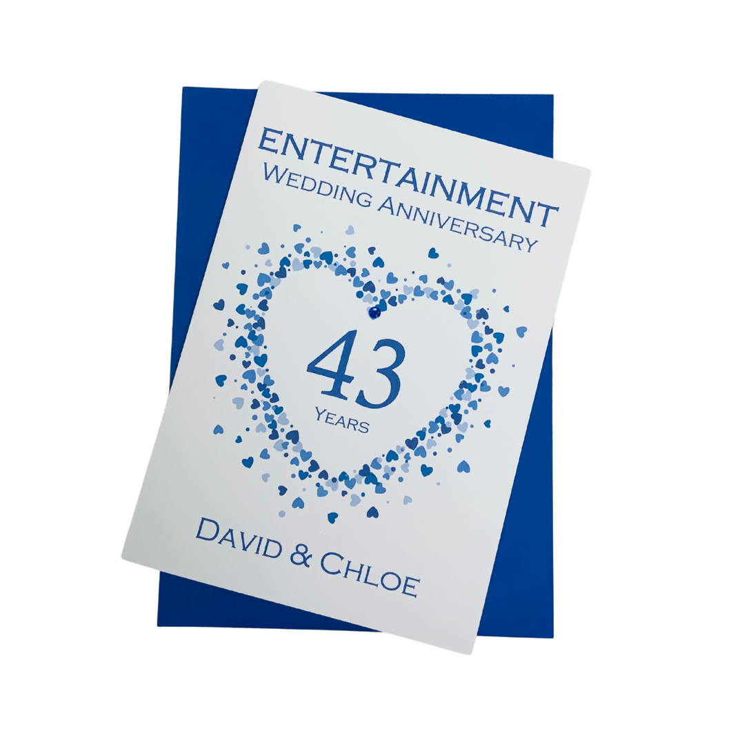 43rd Wedding Anniversary Card - Entertainment 43 Year Forty Third Anniversary Luxury Greeting Personalised - Love Heart