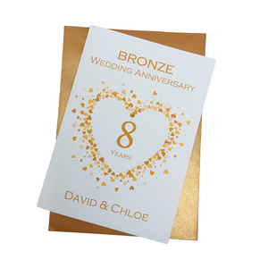 8th Anniversary Card - Bronze 8 Year Eight Wedding Anniversary Luxury Greeting Card Personalised - Love Heart