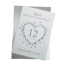 Load image into Gallery viewer, 12th Wedding Anniversary Card - Silk 12 Year Twelfth Anniversary Luxury Greeting Card, Personalised - Love Heart
