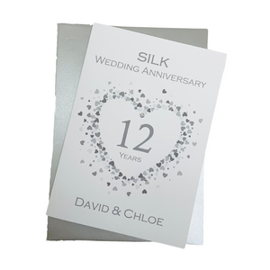 12th Wedding Anniversary Card - Silk 12 Year Twelfth Anniversary Luxury Greeting Card, Personalised - Love Heart