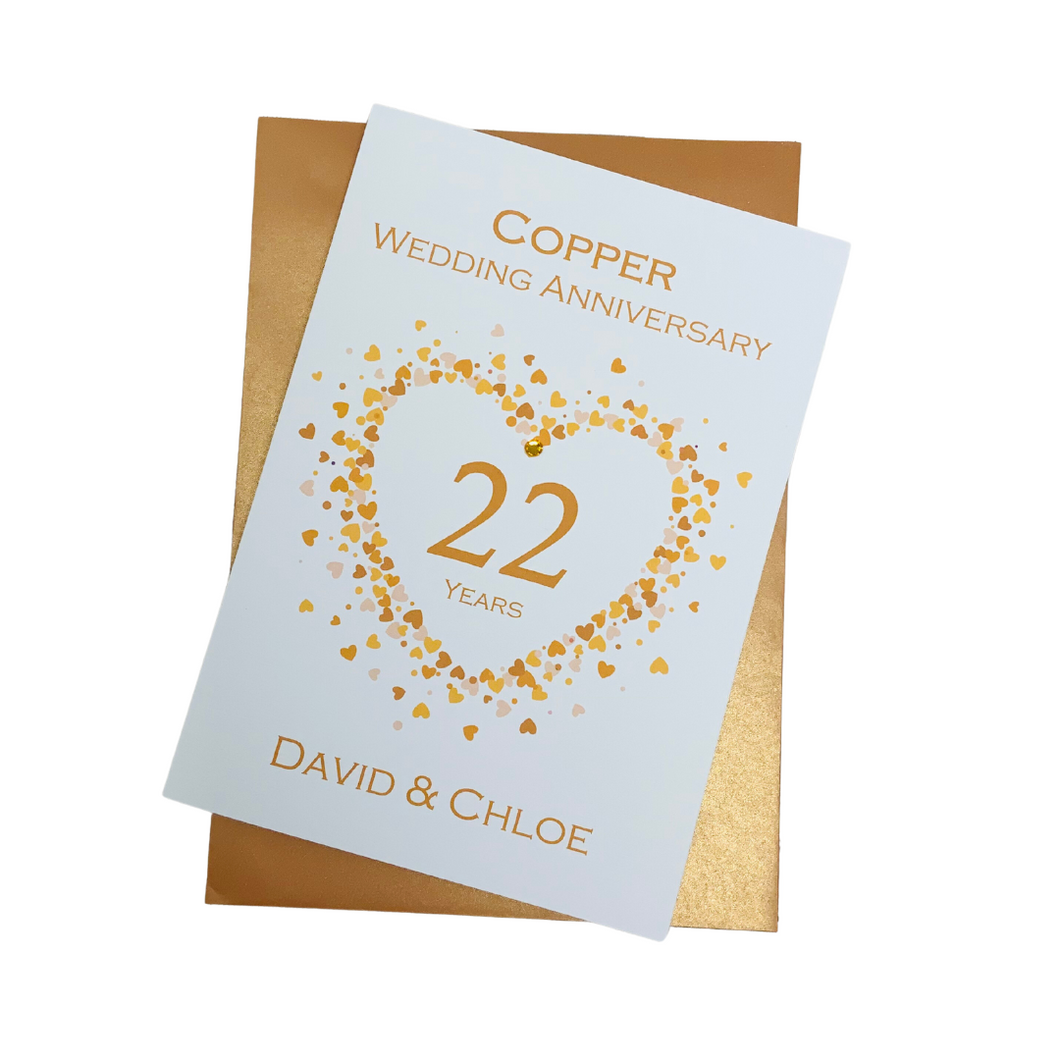 22nd Wedding Anniversary Card Copper 22 Year Twenty Second