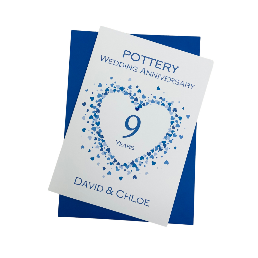 9th Anniversary Card - Pottery 9 Year Ninth Wedding Anniversary Luxury Greeting Card Personalised - Love Heart