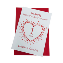 Load image into Gallery viewer, 1st Anniversary Card - Paper 1 Year First Wedding Anniversary Luxury Greeting Card Personalised - Love Heart
