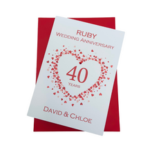 Load image into Gallery viewer, 40th Wedding Anniversary Card - Ruby 40 Year Fourtieth Anniversary Luxury Greeting Card Personalised - Love Heart

