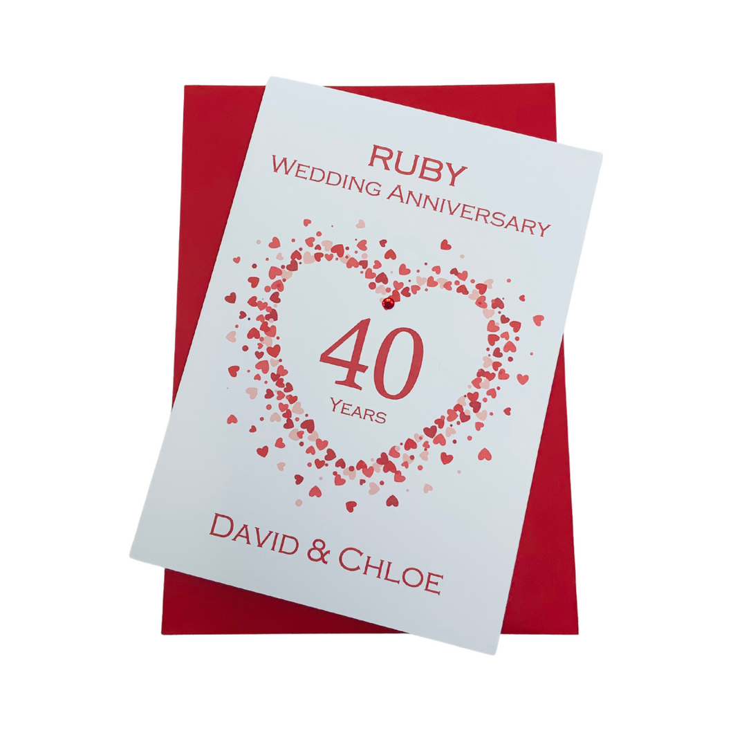 40th Wedding Anniversary Card - Ruby 40 Year Fourtieth Anniversary Luxury Greeting Card Personalised - Love Heart