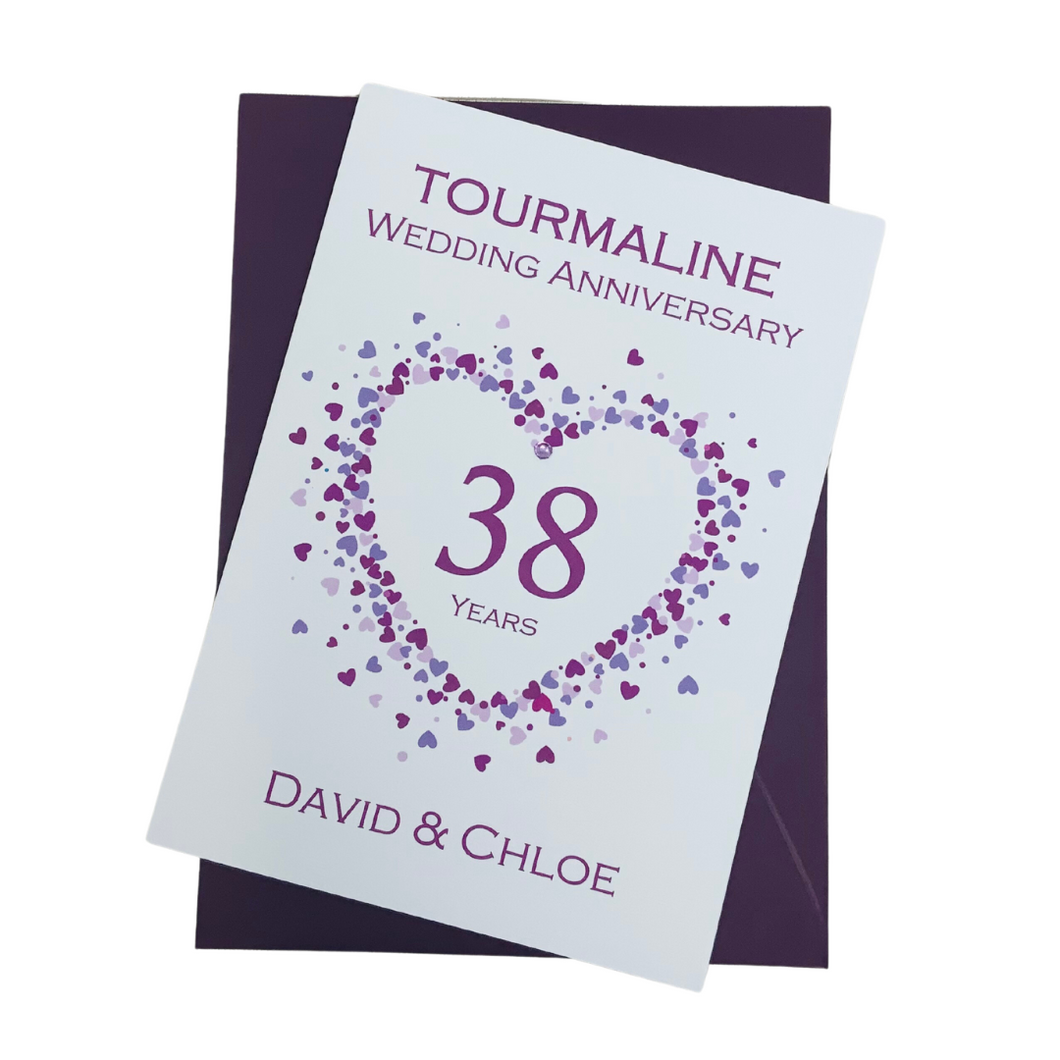 38th Wedding Anniversary Card - Tourmaline 38 Year Thirty Eighth Anniversary Luxury Greeting Card Personalised - Love Heart
