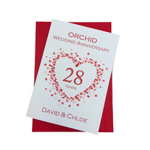 Load image into Gallery viewer, 28th Wedding Anniversary Card - Orchid 28 Year Twenty Eighth Anniversary Luxury Greeting Card, Personalised - Love Heart
