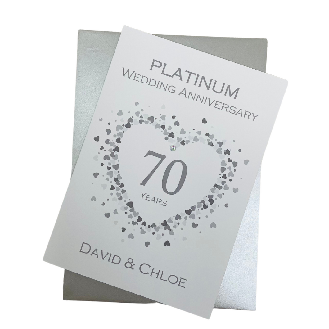 70th Wedding Anniversary Card - Platinum 70 Year Seventieth Anniversary Luxury Greeting Card Personalised - Love Heart