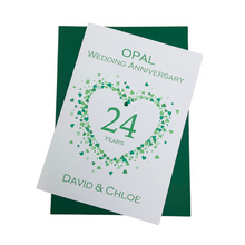 Load image into Gallery viewer, 24th Wedding Anniversary Card - Opal 24 Year Twenty Fourth Anniversary Luxury Greeting Card, Personalised - Love Heart
