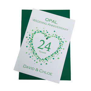24th Wedding Anniversary Card - Opal 24 Year Twenty Fourth Anniversary Luxury Greeting Card, Personalised - Love Heart