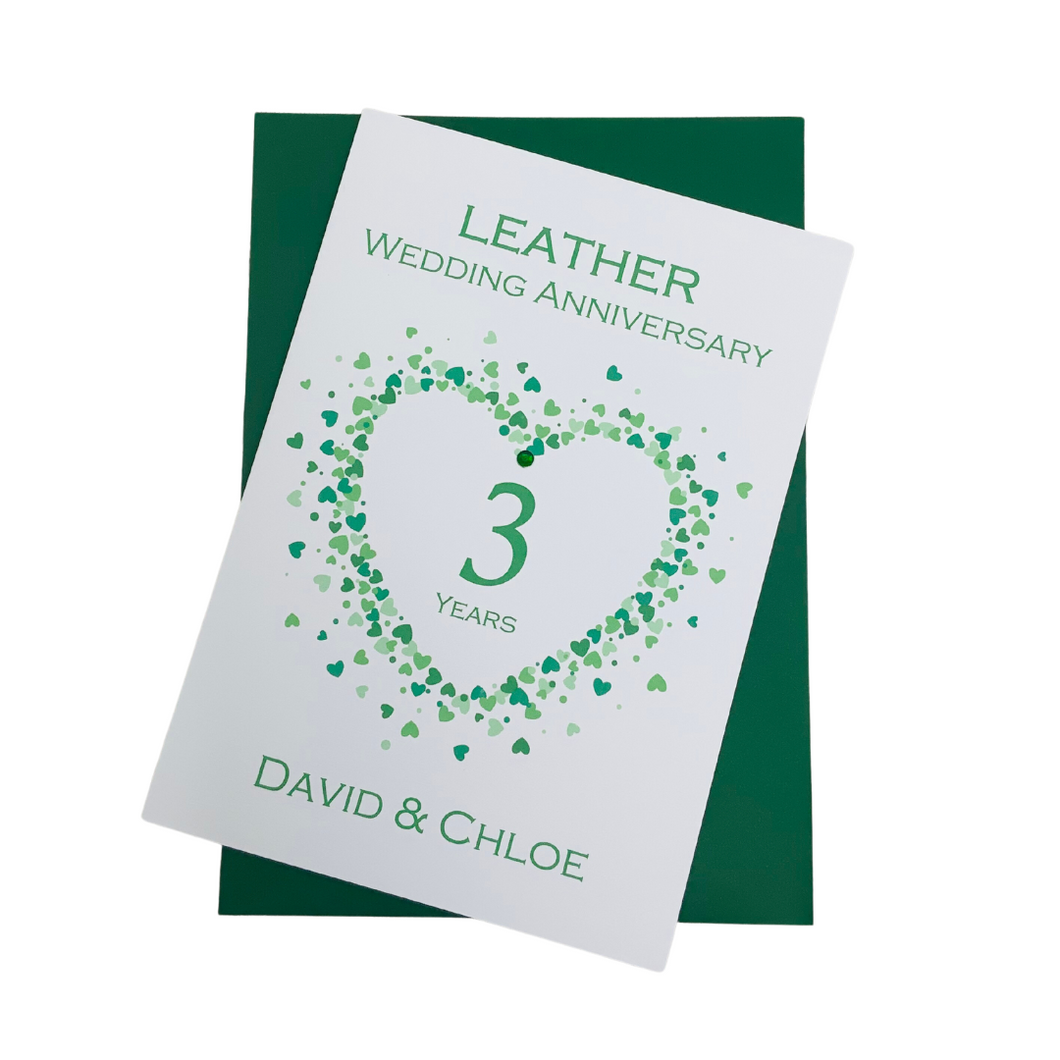 3rd Anniversary Card - Leather 3 Year Third Wedding Anniversary Luxury Greeting Card Personalised - Love Heart