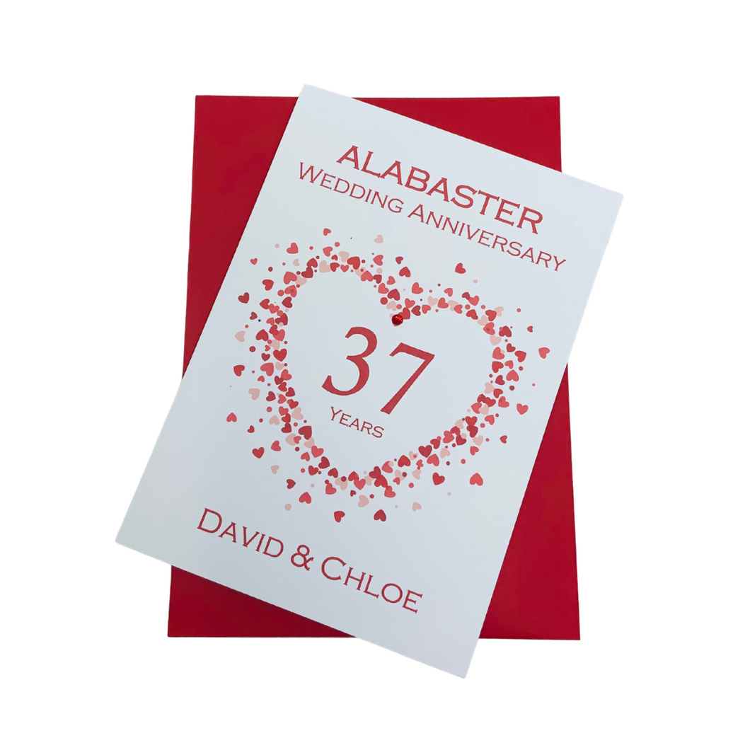 37th Wedding Anniversary Card - Alabaster 37 Year Thirty Seventh Anniversary Luxury Greeting Card Personalised -Love Heart