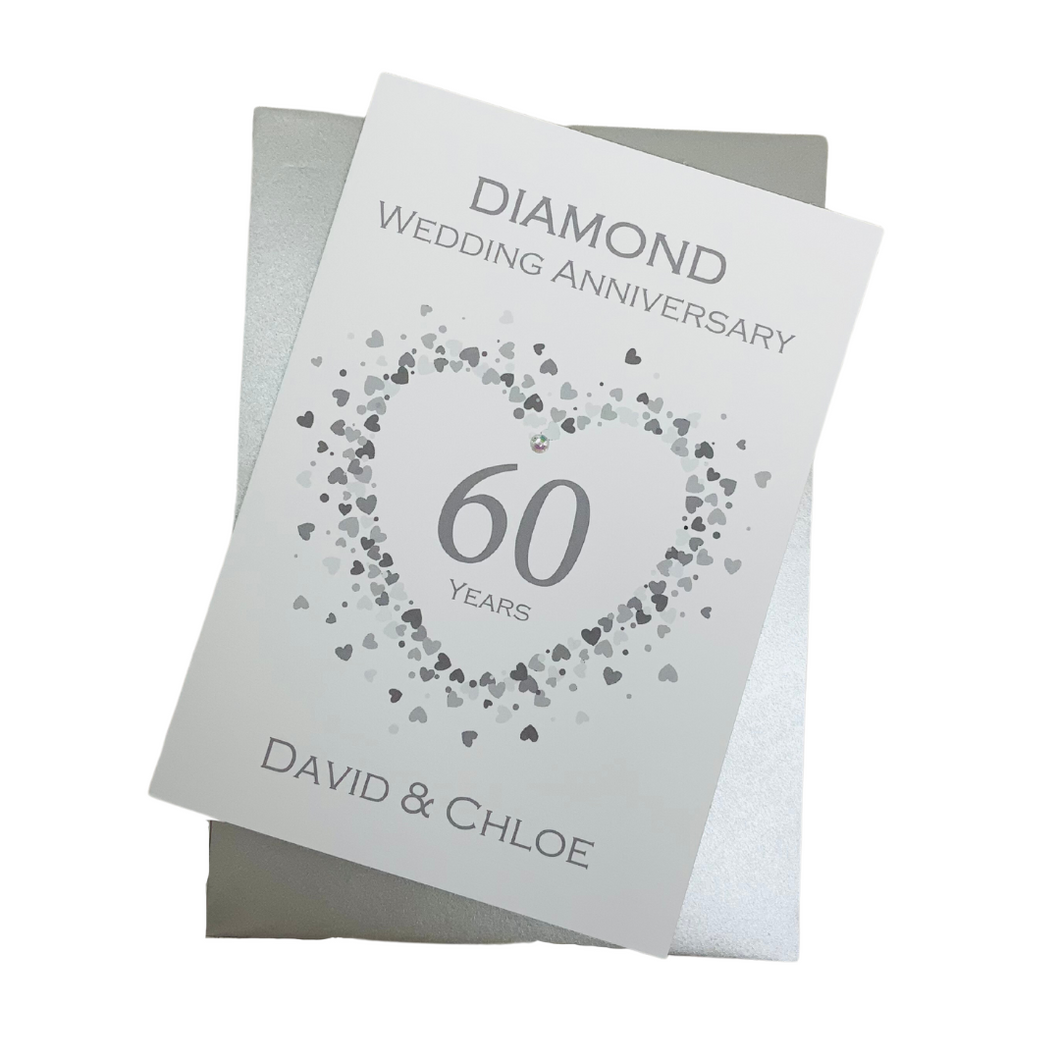 60th Wedding Anniversary Card - Diamond 60 Year Sixtieth Anniversary Luxury Greeting Card Personalised - Love Heart