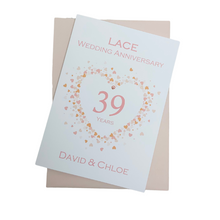 Load image into Gallery viewer, 39th Wedding Anniversary Card - Lace 39 Year Thirty Ninth Anniversary Luxury Greeting Card Personalised - Love Heart
