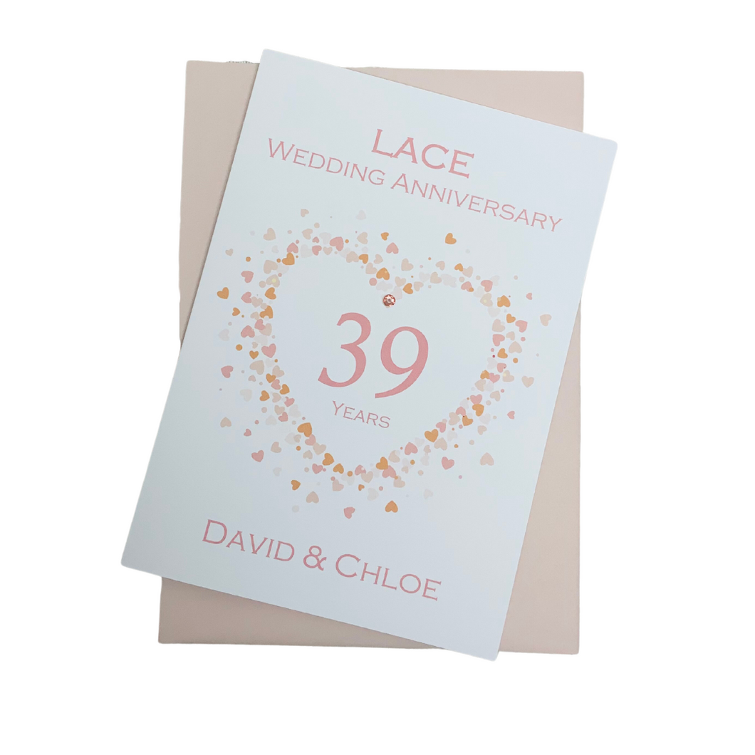 39th Wedding Anniversary Card - Lace 39 Year Thirty Ninth Anniversary Luxury Greeting Card Personalised - Love Heart