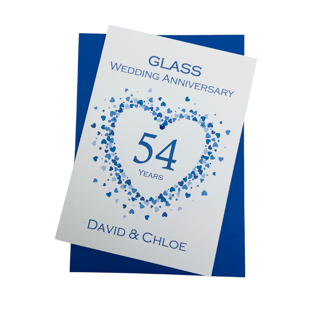 54th Wedding Anniversary Card - Glass 54 Year Fifty Fourth Anniversary Luxury Greeting Personalised - Love Heart