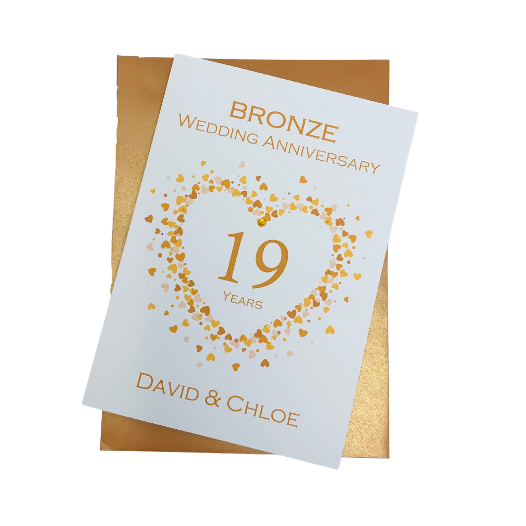 19th Wedding Anniversary Card - Bronze 19 Year Nineteenth Anniversary Luxury Greeting Card Personalised  - Love Heart