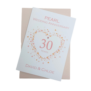 30th Wedding Anniversary Card - Pearl 30 Year Thirtieth Anniversary Luxury Greeting Card, Personalised - Love Heart